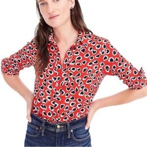 J. Crew red heart print long sleeve blouse shirt size 16 T